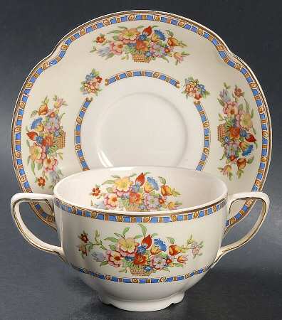 Victoria (Floral Basket) Flat Bouillon Cup & Saucer