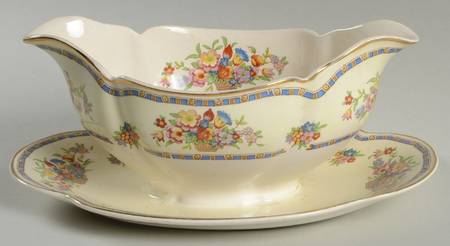 Victoria (Floral Basket) Gravy Boat with Attached Underplate