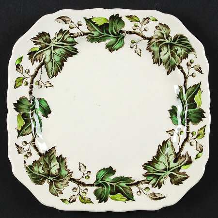Vintage Cream (Green Ivy & Berries) Square Salad Plate