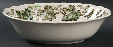 Vintage Cream (Green Ivy & Berries) 9" Oval Vegetable Bowl