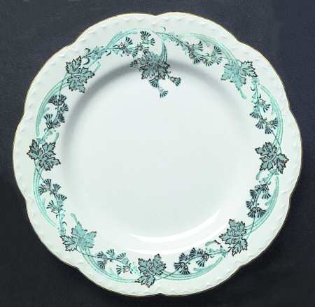 Vintage White (Blue Green Leaves, Gold Trim) Dinner Plate