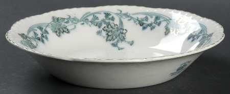 Vintage White (Blue Green Leaves, Gold Trim) Coupe Soup Bowl