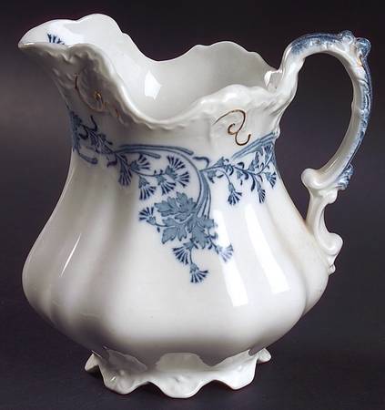 Vintage White (Blue Green Leaves, Gold Trim) Creamer