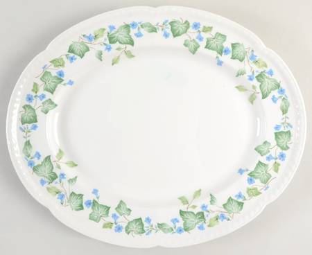 Vintage (Newer, Green Ivy, Blue Flowers) 14" Oval Serving Platter