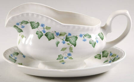 Vintage (Newer, Green Ivy, Blue Flowers) Gravy Boat & Underplate