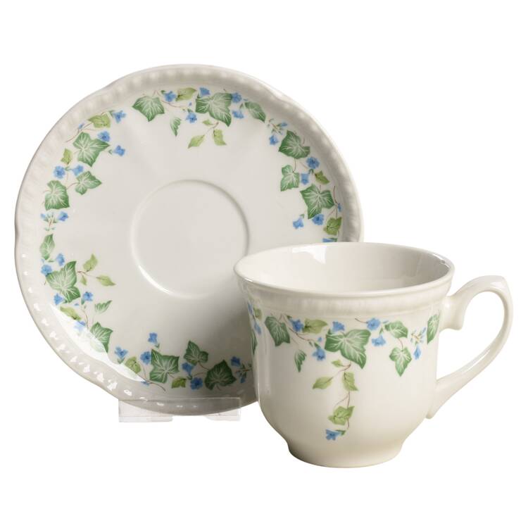 Vintage (Newer, Green Ivy, Blue Flowers) Oversized Cup & Saucer Set