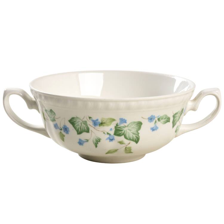 Vintage (Newer, Green Ivy, Blue Flowers) Flat Cream Soup Bowl