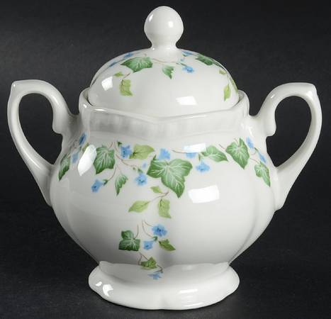 Vintage (Newer, Green Ivy, Blue Flowers) Sugar Bowl & Lid