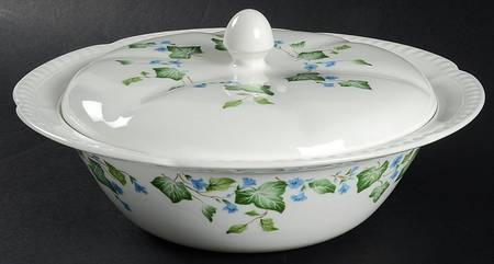 Vintage (Newer, Green Ivy, Blue Flowers) Round Covered Vegetable
