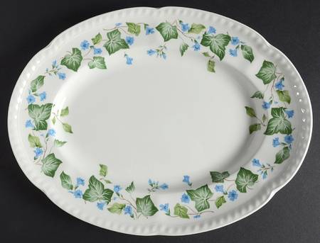 Vintage (Newer, Green Ivy, Blue Flowers) 12" Oval Serving Platter