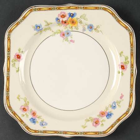 Watteau (Yellow Ovals Border) Square Salad Plate