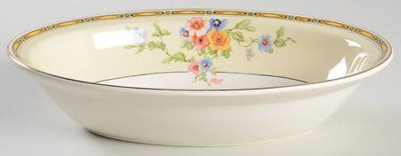 Watteau (Yellow Ovals Border) 9" Oval Vegetable Bowl