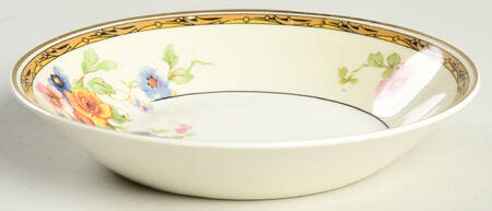 Watteau (Tan Scrolls & Dots Border) Fruit/Dessert (Sauce) Bowl