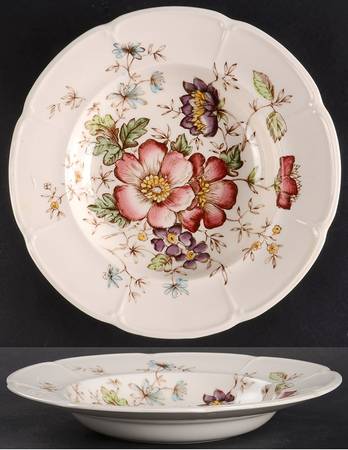 Windsor Flowers Brown Multicolor Rim Soup Bowl