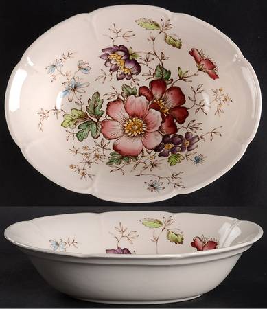 Windsor Flowers Brown Multicolor 9" Oval Vegetable Bowl