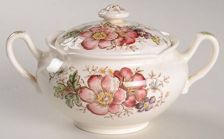 Windsor Flowers Brown Multicolor Sugar Bowl & Lid