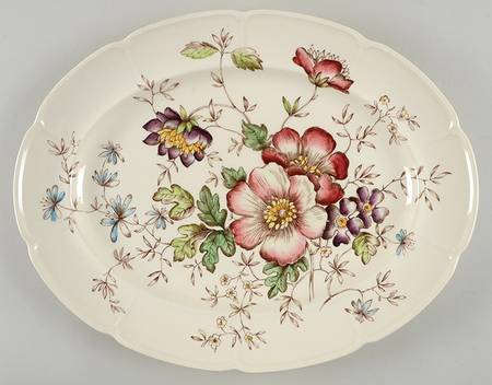 Windsor Flowers Brown Multicolor 16" Oval Serving Platter