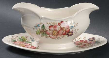 Windsor Flowers Brown Multicolor Gravy Boat with Attached Underplate
