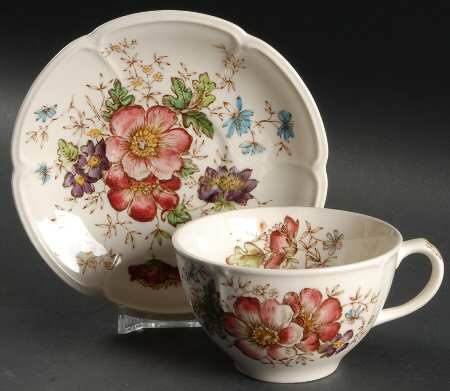Windsor Flowers Brown Multicolor Flat Cup & Saucer Set
