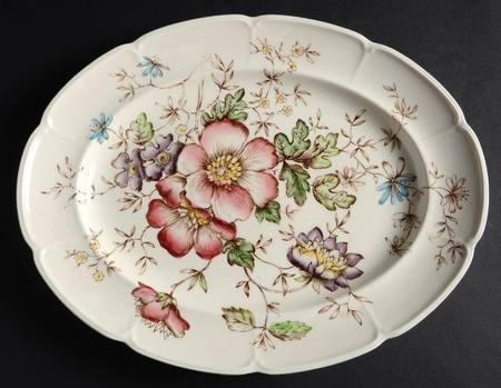 Windsor Flowers Brown Multicolor 12" Oval Serving Platter