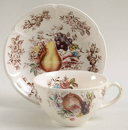 Windsor Fruit (Georgian, Ribbed Border) Flat Cup & Saucer Set