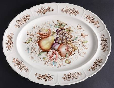 Windsor Fruit (Georgian, Ribbed Border) 16" Oval Serving Platter