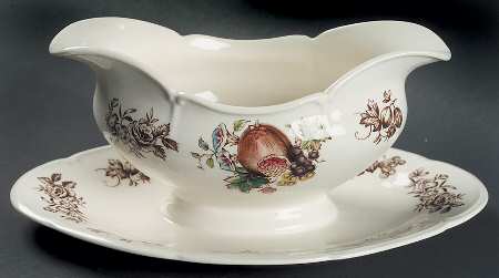 Windsor Fruit (Georgian, Ribbed Border) Gravy Boat with Attached Underplate