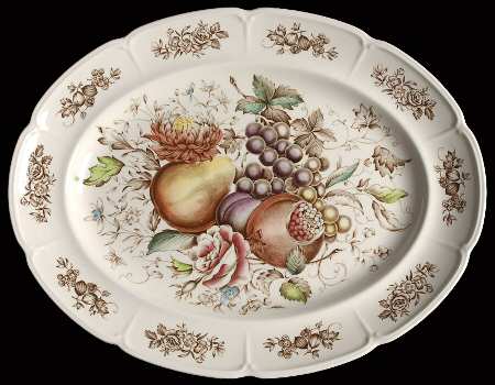 Windsor Fruit (Georgian, Ribbed Border) 14" Oval Serving Platter