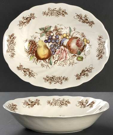 Windsor Fruit (Old Chelsea, Swirl Border) 9" Oval Vegetable Bowl