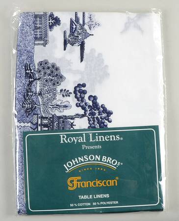 Willow Blue (Made in England, Earthenware, Newer) 60" X 84" Oblong Tablecloth