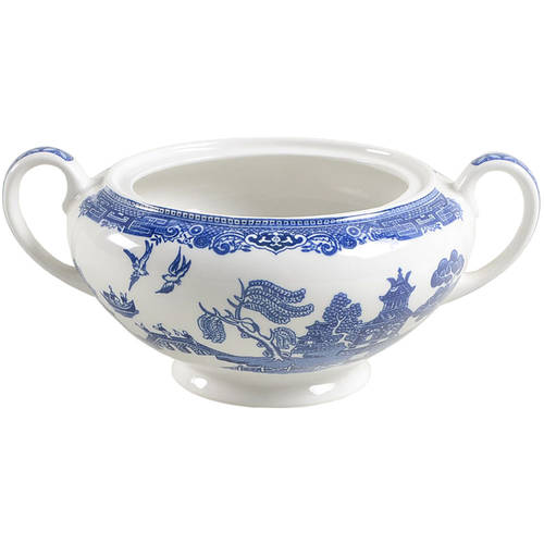 Willow Blue (Made in England, Earthenware, Newer) Sugar Bowl No Lid