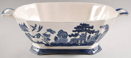 Willow Blue (Made in England, Earthenware, Newer) Oval Tureen No Lid