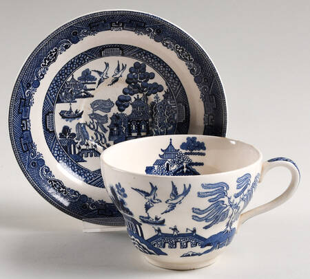 Willow Blue (Made in England, Earthenware, Newer) Oversized Cup & Saucer Set