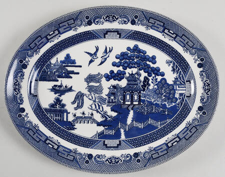 Willow Blue (Made in England, Earthenware, Newer) 13" Oval Serving Platter