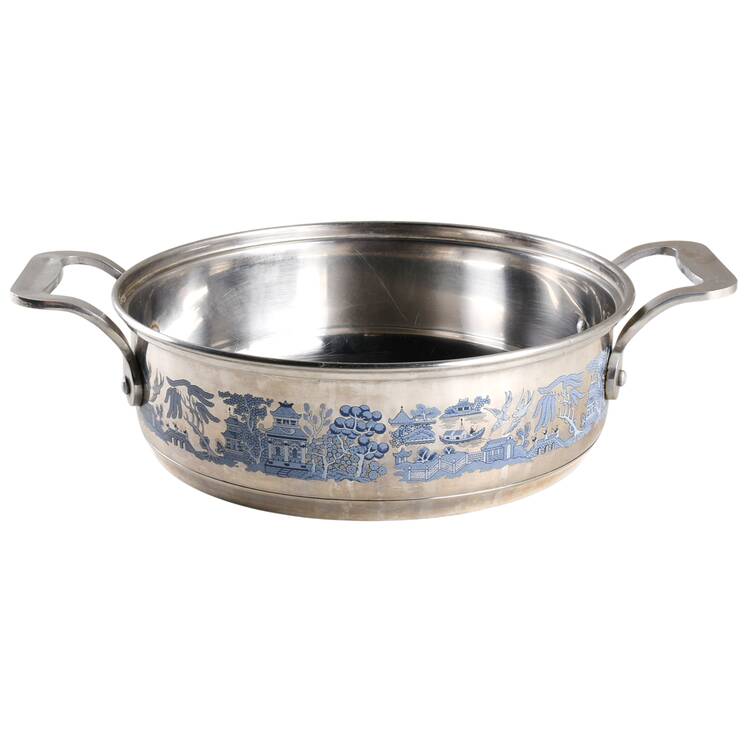 Willow Blue (Made in England, Earthenware, Newer) 3 Quart Metal Stew Pot No Lid