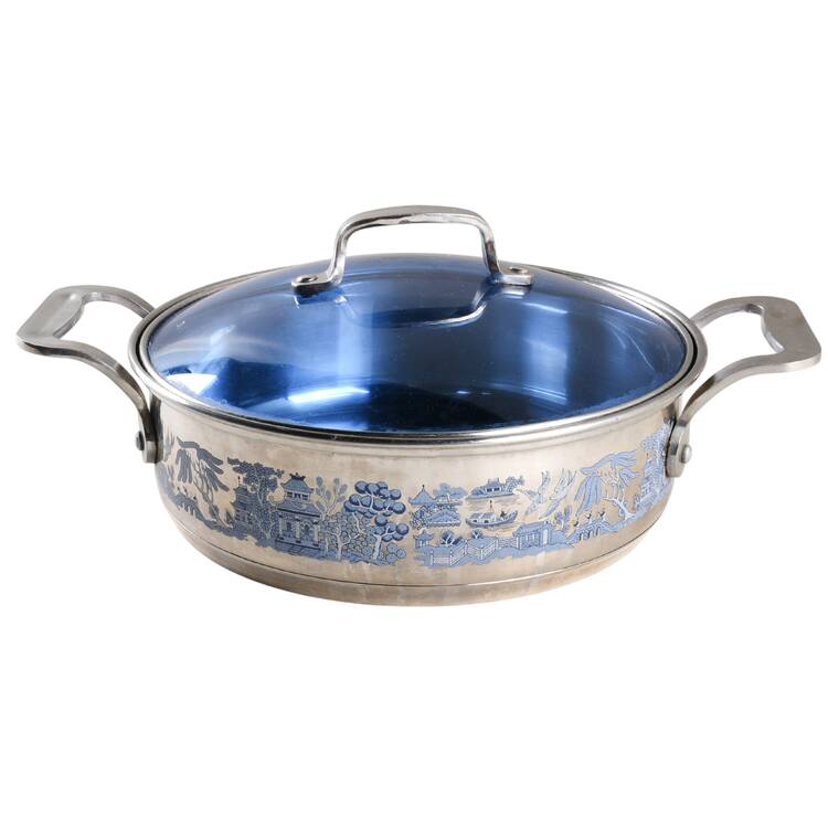 Willow Blue (Made in England, Earthenware, Newer) 3 Quart Metal Stew Pot