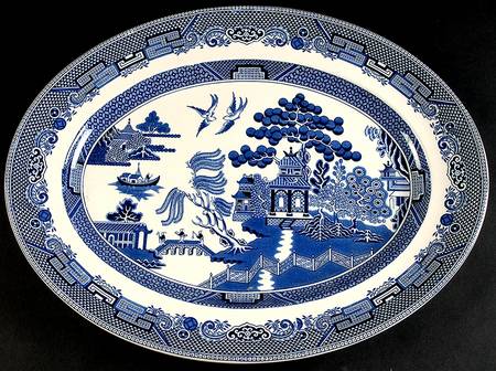 Willow Blue (Made in England, Earthenware, Newer) 16" Oval Serving Platter