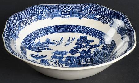 Willow Blue (Made in England, Earthenware, Newer) Square Soup Bowl