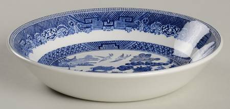 Willow Blue (Made in England, Earthenware, Newer) Coupe Soup Bowl