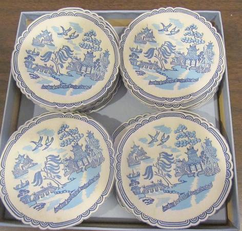 Willow Blue (Made in England, Earthenware, Newer) Paper Coaster - Set of 32