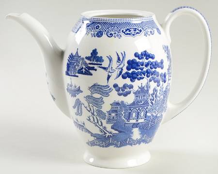 Willow Blue (Made in England, Earthenware, Newer) Coffee Pot No Lid