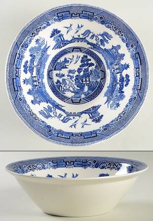 Willow Blue (Made in England, Earthenware, Newer) 9" Round Vegetable Bowl