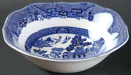 Willow Blue (Made in England, Earthenware, Newer) Square Cereal Bowl