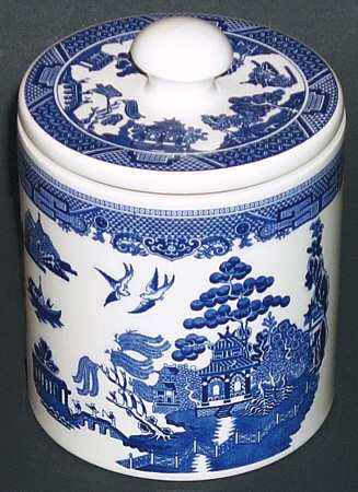 Willow Blue (Made in England, Earthenware, Newer) Medium Canister & Lid
