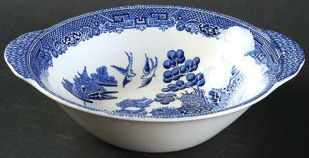 Willow Blue (Made in England, Earthenware, Newer) Lugged Cereal Bowl