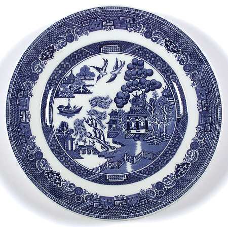 Willow Blue (Made in England, Earthenware, Newer) Dessert/Pie Plate