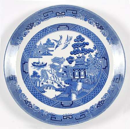 Willow Blue (Made in England, Earthenware, Newer) Cake Plate