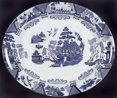Willow Blue (Made in England, Earthenware, Newer) Story Oval Serving Platter