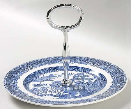Willow Blue (Made in England, Earthenware, Newer) Round Serving Plate with Handle (SP)