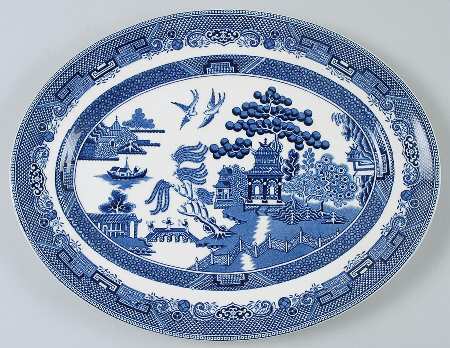 Willow Blue (Made in England, Earthenware, Newer) 11" Oval Serving Platter